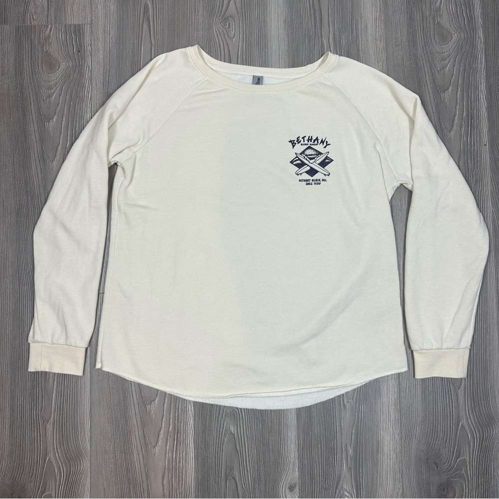 Bethany Beach Surf Shop Cream Graphic‎ Sweatshirt Soft Loungewear Size L
